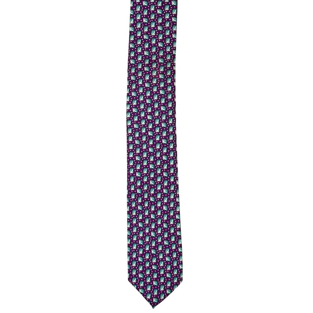 J.Crew Purple Aqua Shell Print Silk Skinny Necktie 57" x 2.25"